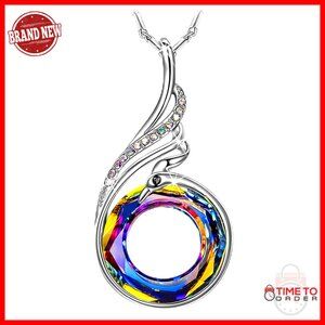 Crystal Phoenix Pendant Necklace Elegant Symbolic Gift Sterling Silver Plated